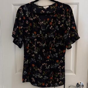 Sienna Sky Black Floral V-Neck Short Sleeve Blouse